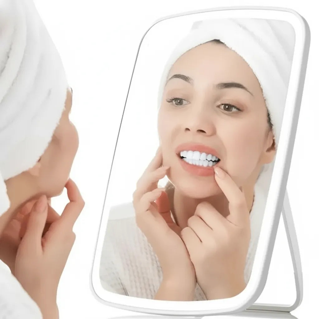 Espejo de Maquillaje con Luz LED y Ajuste de Tonos – Táctil y Compacto
