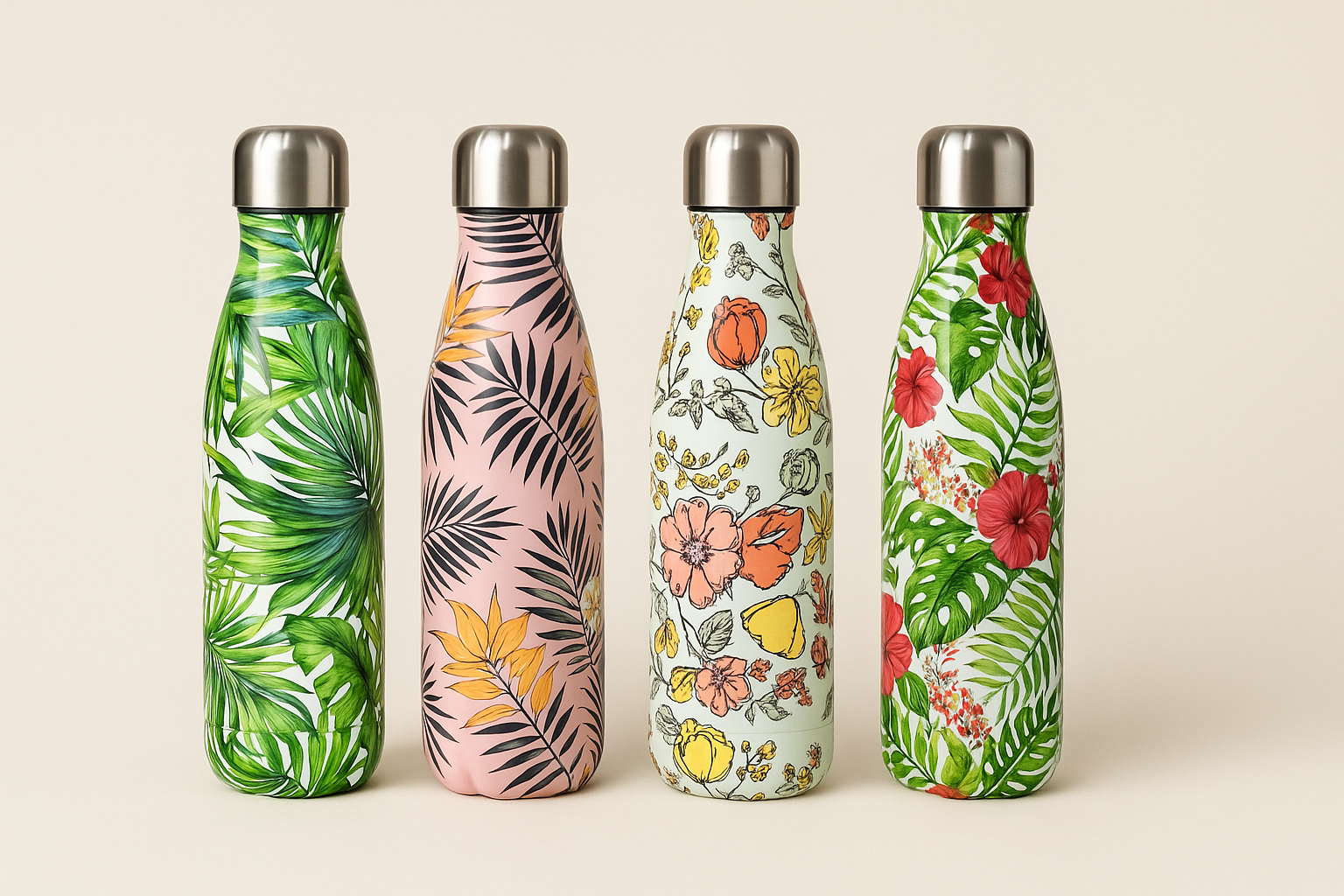 Botella Térmica de Acero Inoxidable 500ml – Diseño Floral Tropical 🌸