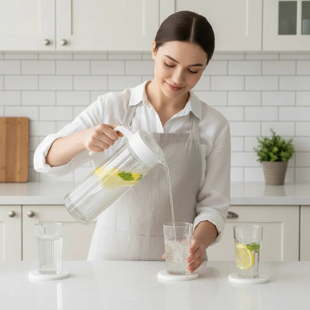 Set Jarra de Vidrio 1.5L + 4 Vasos - Ideal para el Hogar y Reuniones