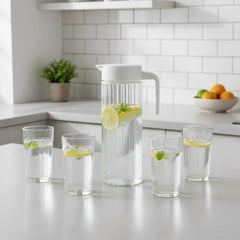 Set Jarra de Vidrio 1.5L + 4 Vasos - Ideal para el Hogar y Reuniones